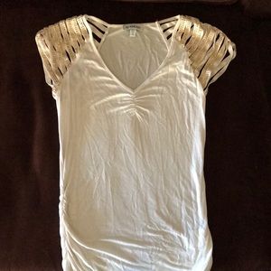 Bebe top with gold rhinestone sleeves